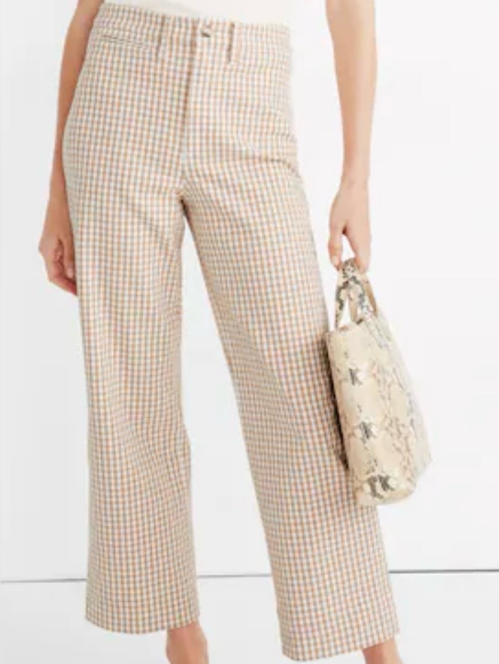 Madewell Slim Emmett Wide Leg Crop Gingham Check Earthen Sand Pants 25